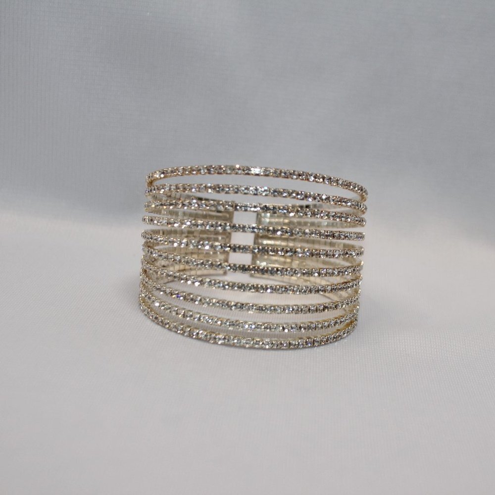 Layered 10 Row Rhinestone Cuff Bracelet - Picture 5 of 9